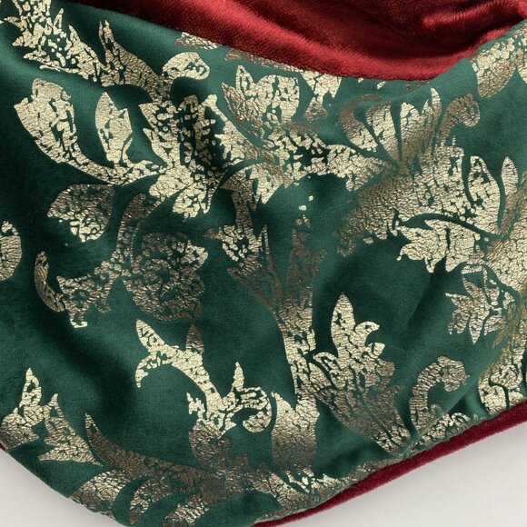 Christmas Tree Skirt 48" At Home Red Plush Green Gold Trim Holiday‎ Elegant - Picture 2 of 9